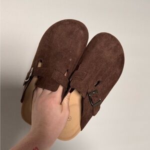 Elegant Brown Suede Mules with Buckle